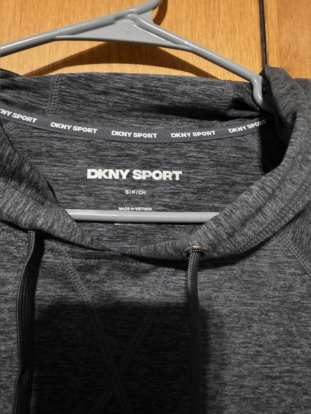 DKNY Sport Women's Heather Gray Hooded Long-Sleeve Shirt- Size SMALL - Picture 2 of 5